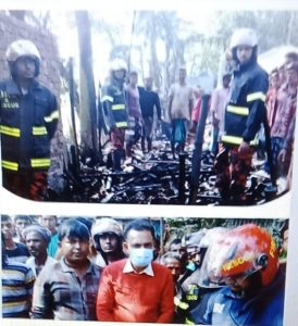 শিবগঞ্জে বৈদ্যুতিক শার্ট সার্কেটের আগুনে ২টি পরিবারের বসতবাড়ি পুড়ে ছাই