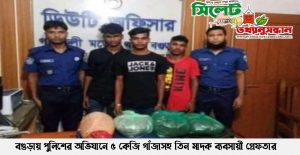 বগুড়ায় পুলিশের অভিযানে ৫ কেজি গাঁজাসহ তিন মাদক ব্যবসায়ী গ্রেফতার