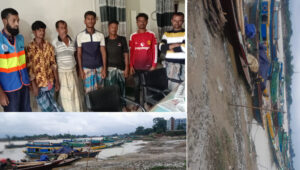 ছাতকে নৌপথে যৌথ বা‌হিনীর অ‌ভিযানে ৯‌টি বালু বোঝাই নৌকাসহ আটক ৭