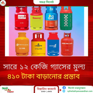 আনার বাড়ছে এলপি গ্যাসের মুল্য,সারে ১২ কেজিতে ৪১০ টাকা বাড়ূনোর প্রস্তাব।